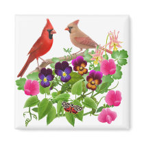 Cardinals in the Garden Square Magnet