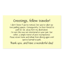 Cards to leave on others' windshields. business cards