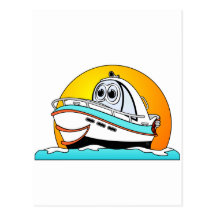 Caribbean Cartoon Motor Boat Post Cards