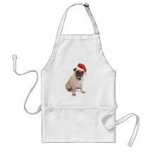 Carlin beige avec le chapeau rouge de père Noël de Tablier