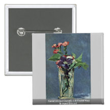 Carnations And Clematis In A Crystal Vase Button