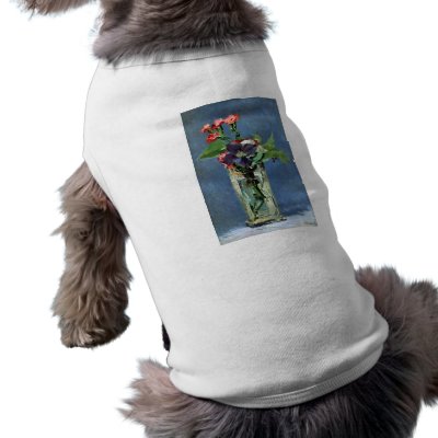 Carnations and Clematis in a Crystal Vase, Manet Doggie T Shirt by VintageArtPosters