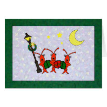 Caroling Crawfish / Lobster Trio Christmas (green) Greeting Card