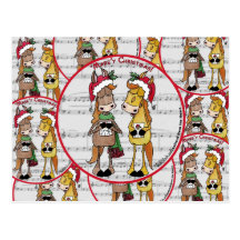 Caroling Horses 'Mare'y Christmas Round Postcards