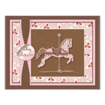 Carousel Horse Baby Girl Shower Invitation