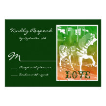 Carousel Horse Hunter Green Wedding RSVP Cards
