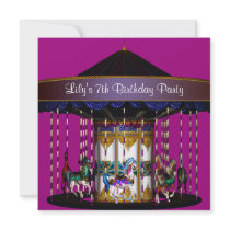 Carousel Ponies Girls 7th Birthday Party Invite