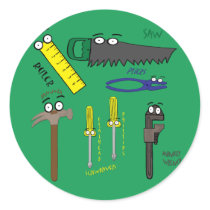 Carpenter Tools Whimsical Cartoon Art Stickers