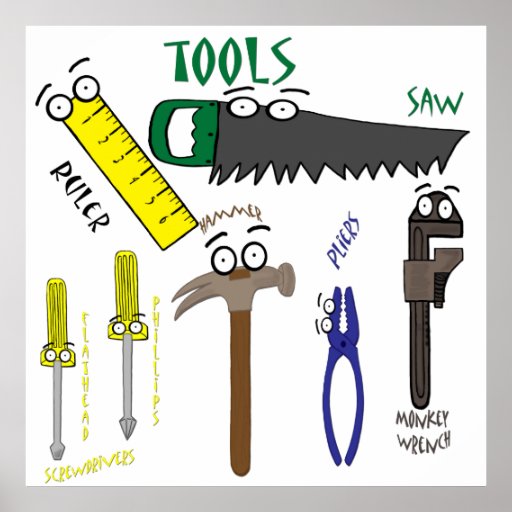 Carpenter Tools with Eyes Cartoon Art Posters | Zazzle