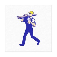 Carpenter Tradesman Carrying Timber Lumber Canvas Prints