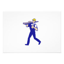 Carpenter Tradesman Carrying Timber Lumber Announcements