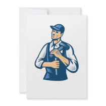 Carpenter Wearing With Hammer And Chisel Retro Invitation