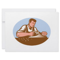 Carpenter Working With Smooth Plane Retro Custom Invite