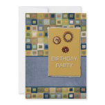 Carpet Tiles and Sprockets Birthday Party Announcement