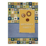 Carpet Tiles and Sprockets Birthday Party Announcement