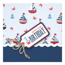 Carré 1 d'invitation d'anniversaire de bateaux oh