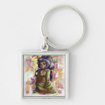 Carré Keychain de prime de geisha de thé vert Porte-clés