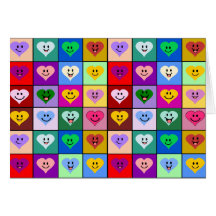 Carrés souriants de coeurs d'arc-en-ciel cartes de vœux