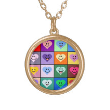 Carrés souriants de coeurs d'arc-en-ciel pendentif personnalisé