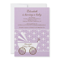 Carriage Baby Shower Invitation Lavender Girl
