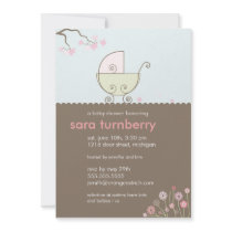 Carriage Baby Shower Invitation - Pink and Green