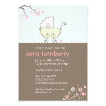 Carriage Baby Shower Invitation - Pink and Green