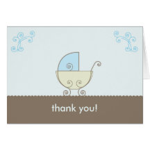 Carriage Baby Shower Thank You - Blue and Green Greeting Cards