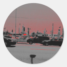 Cars And Red Light Round Sticker
