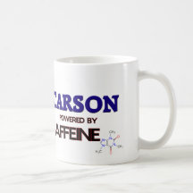 Carson powered by caffeine coffee mugs