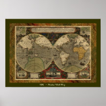 "Carte 1595 du monde affiche historique de carte d