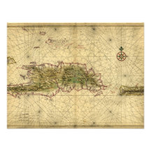 Carte 1639 historique de Hispaniola - Joan Vinckeb Invitations
