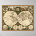 Carte 1660 du monde d'antiquité par Frederick de W Poster