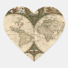 Carte 1660 du monde d'antiquité par Frederick de W Autocollants