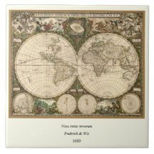 Carte 1660 du monde d'antiquité par Frederick de W Carreau En Céramique