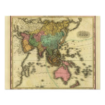 Carte 1825 de l'Asie par Henry Tanner Invitations