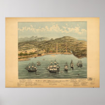 Carte 1846 panoramique de vue d'oeil d'oiseaux de  posters