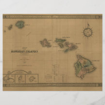 Carte 1876 - îles d'Hawaï de cru hawaïennes Prospectus En Couleur