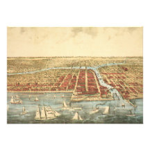 Carte antique de Chicago, de rue de LaSalle et de  Invitations Personnalisables