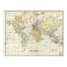 Carte antique du monde cartes postales