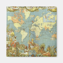 Carte antique du monde, Empire Britannique, 1886 Aimant