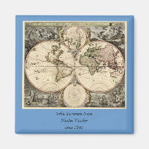 Carte antique du monde par Nicolao Visscher, circa Aimants