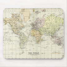 Carte antique du monde tapis de souris