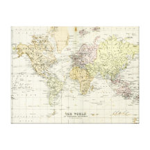 Carte antique du monde toiles tendues sur châssis