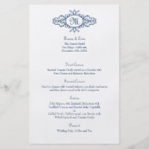 Carte baroque de menu de mariage de bleu marine de prospectus