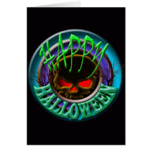 Carte bleue de crâne heureux de Halloween (blanc d