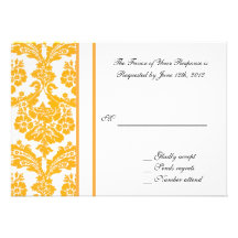 carte d'acceptation de mariage, damassé jaune carton d'invitation