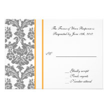carte d'acceptation de mariage, damassé noire invitations personnalisées