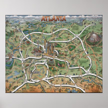 Carte de bande dessinée d'Atlanta la Géorgie Posters