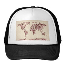 Carte de coeurs d'amour de la carte du monde casquette