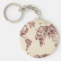 Carte de coeurs d'amour de la carte du monde porte-clef